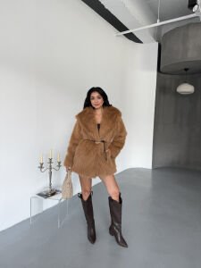 Astarlı Bağlamalı Kürk S - kahverengi