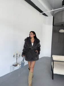 Astarlı Bağlamalı Kürk M - koyu gri