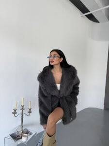 Astarlı Bağlamalı Kürk M - koyu gri