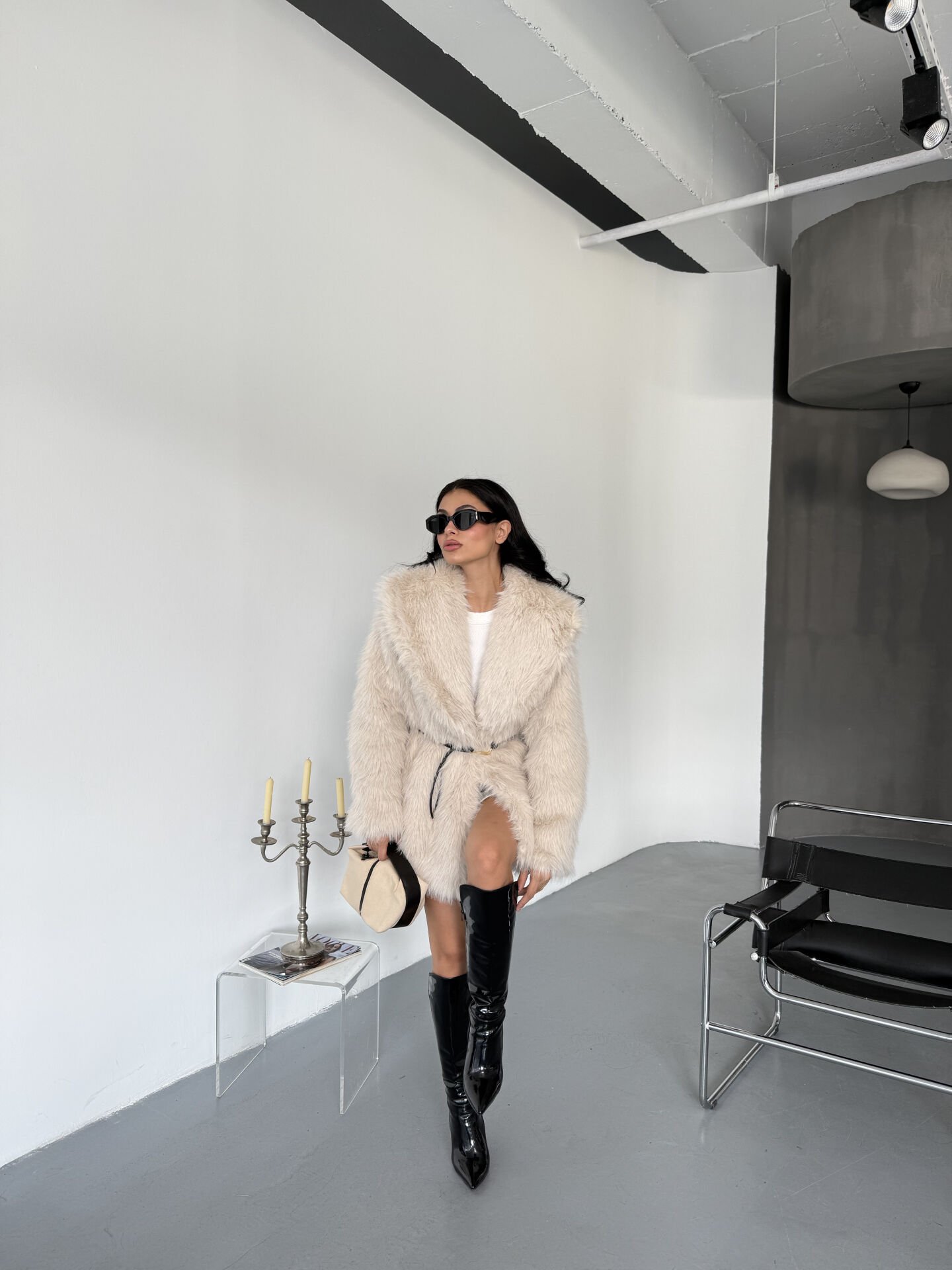 Astarlı Bağlamalı Kürk L - krem