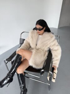 Astarlı Bağlamalı Kürk L - krem