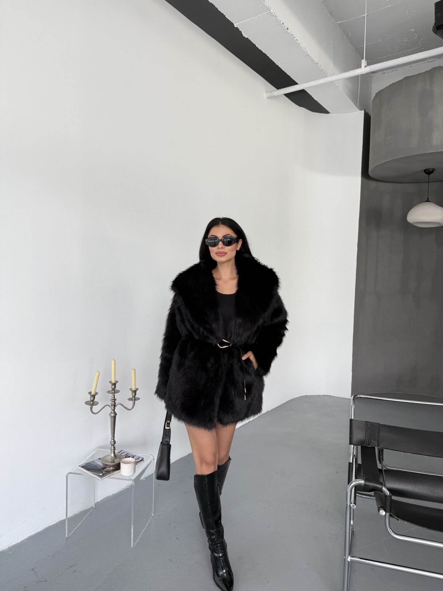 Astarlı Bağlamalı Kürk M - siyah