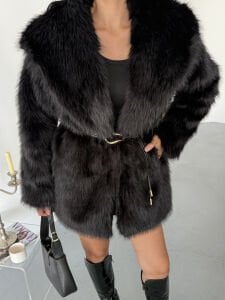 Astarlı Bağlamalı Kürk M - siyah