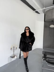 Astarlı Bağlamalı Kürk L - siyah