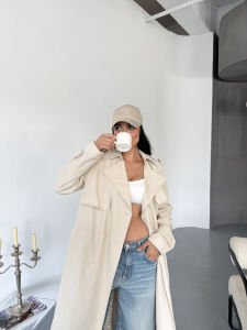 Astarlı Düğme Detay Trençkot S - krem