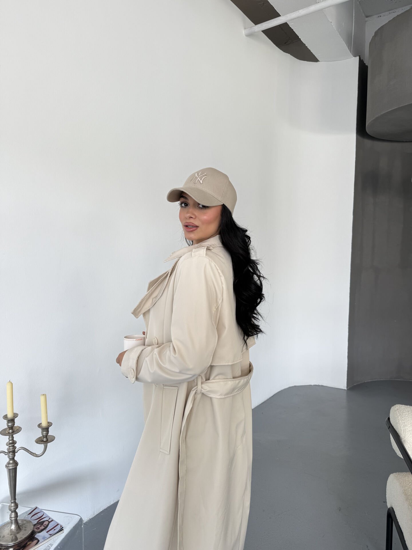 Astarlı Düğme Detay Trençkot S - krem