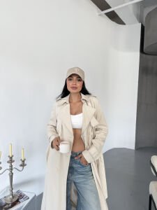 Astarlı Düğme Detay Trençkot L - krem