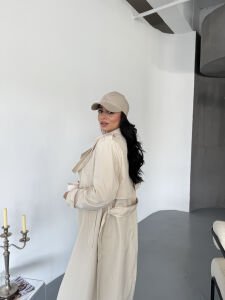 Astarlı Düğme Detay Trençkot L - krem