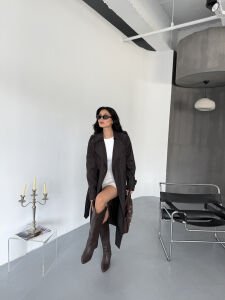 Astarlı Düğme Detay Trençkot M - kahverengi