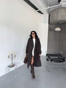 Astarlı Düğme Detay Trençkot L - kahverengi