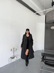 Astarlı Düğme Detay Trençkot S - siyah