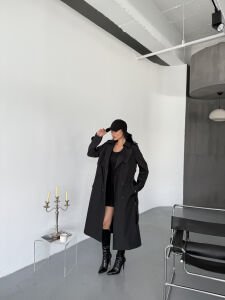 Astarlı Düğme Detay Trençkot M - siyah