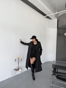 Astarlı Düğme Detay Trençkot L - siyah