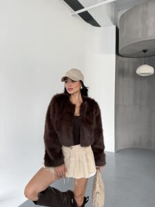 Mini Crop kürk M - acı kahve