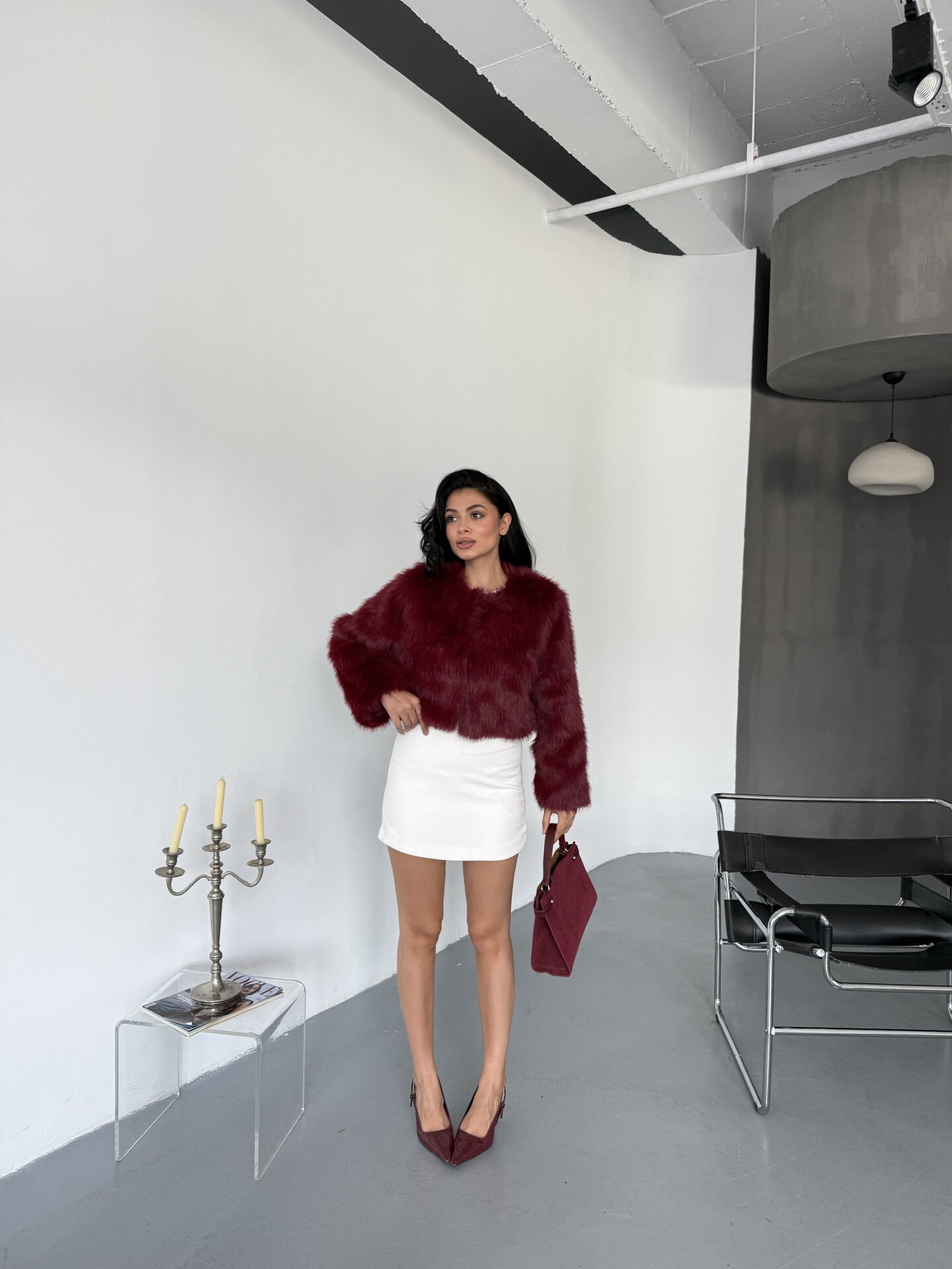 Mini Crop kürk L - bordo