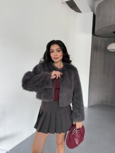 Mini Crop kürk S - koyu gri