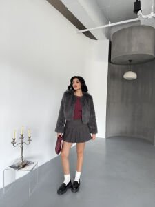 Mini Crop kürk L - koyu gri