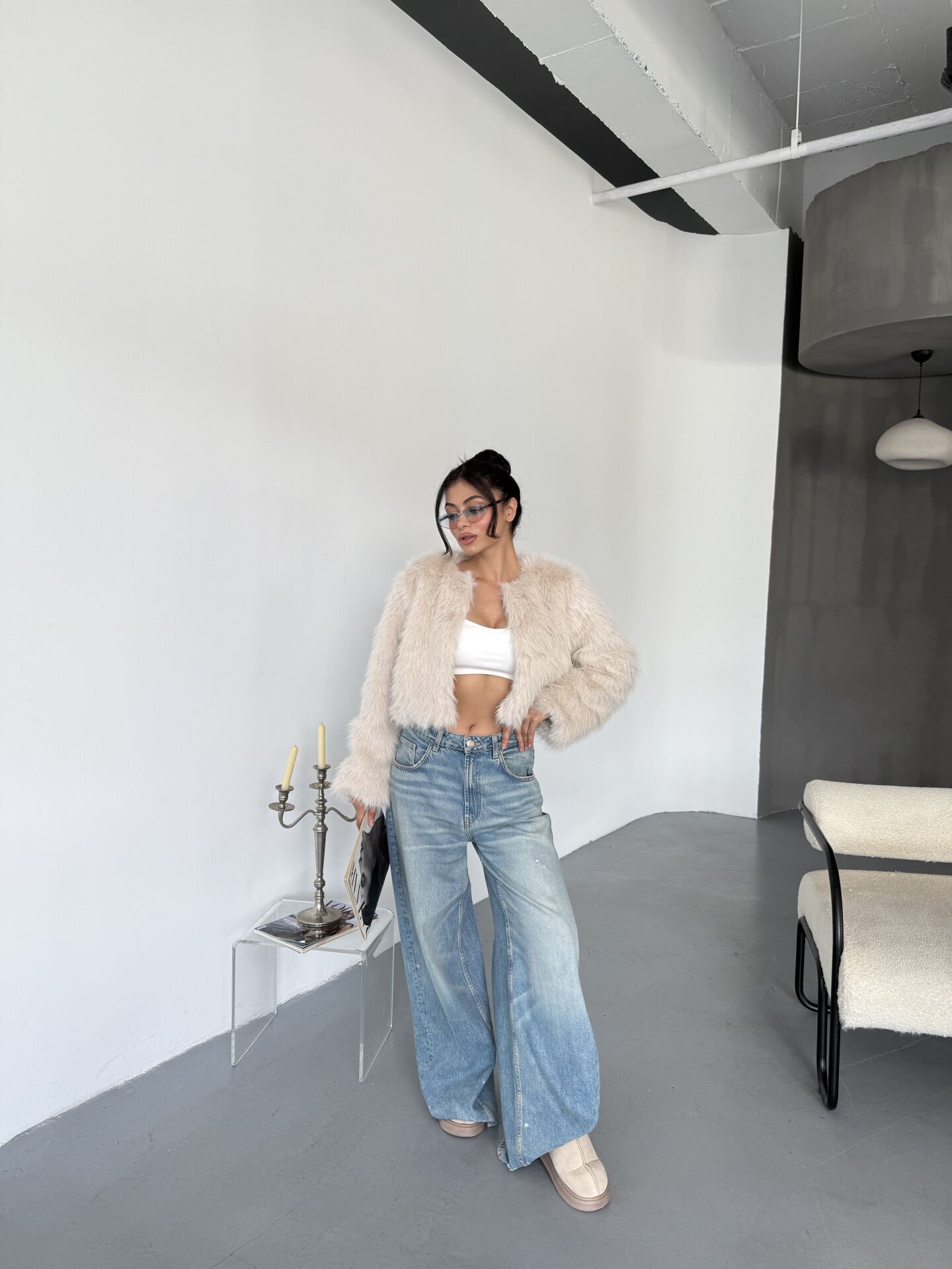 Mini Crop kürk S - krem