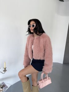 Mini Crop kürk S - pembe