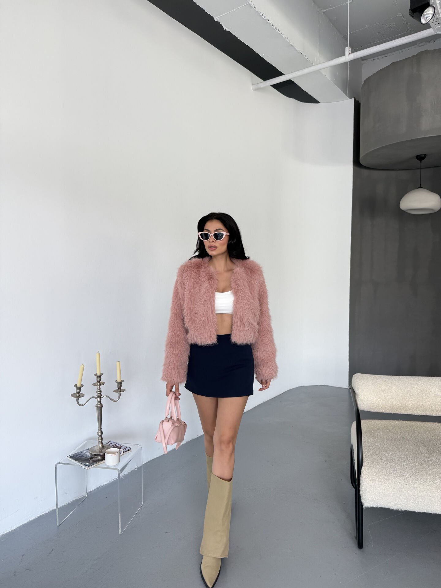 Mini Crop kürk M - pembe