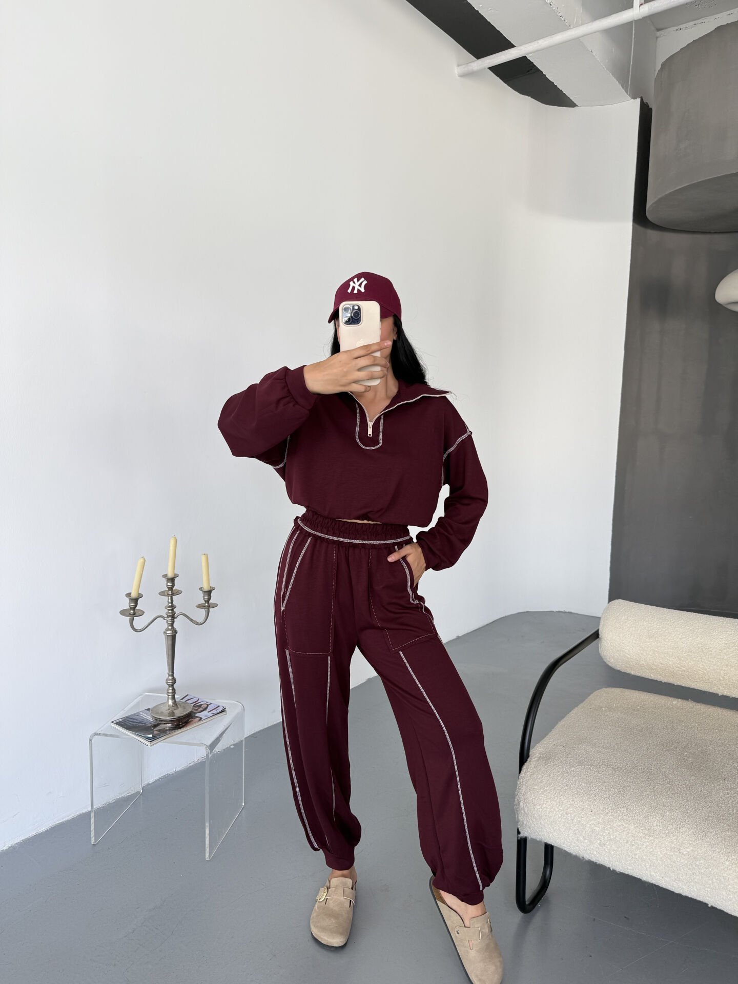 Oysho Çizgi Detay Takım S - bordo