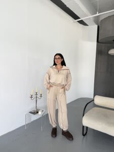 Oysho Çizgi Detay Takım M - krem