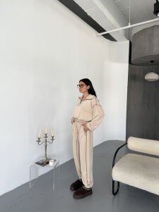 Oysho Çizgi Detay Takım M - krem