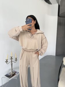 Oysho Çizgi Detay Takım M - krem