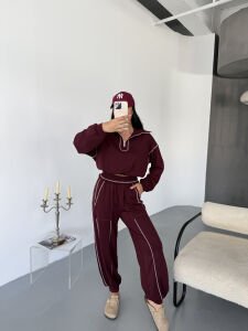 Oysho Çizgi Detay Takım L - bordo