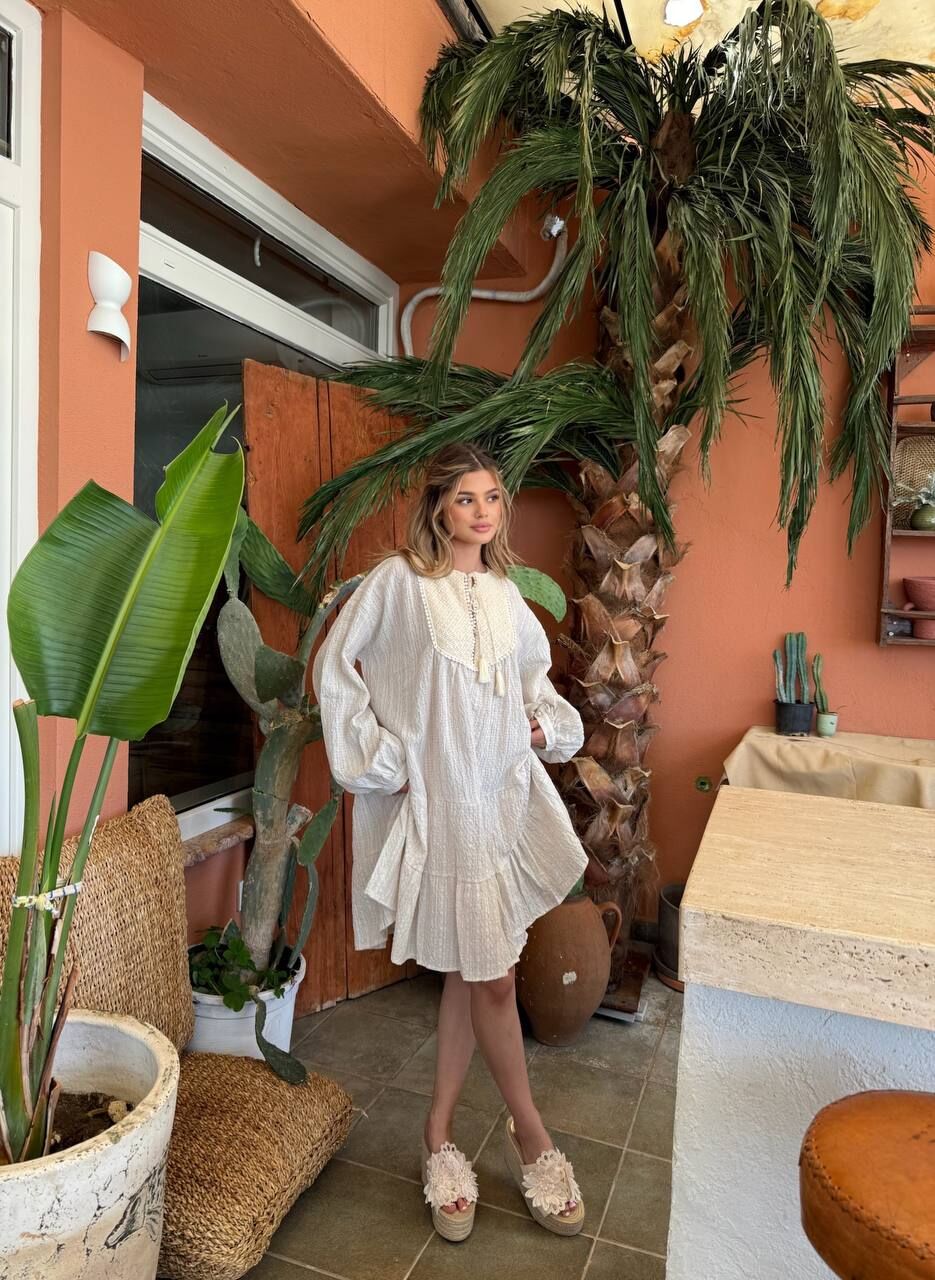 242-6013 Elbise S - krem